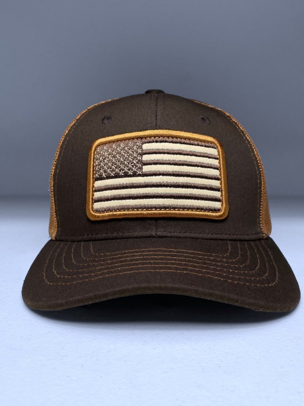 American USA Bronw Embroidered Flag Snapback Trucker Hat